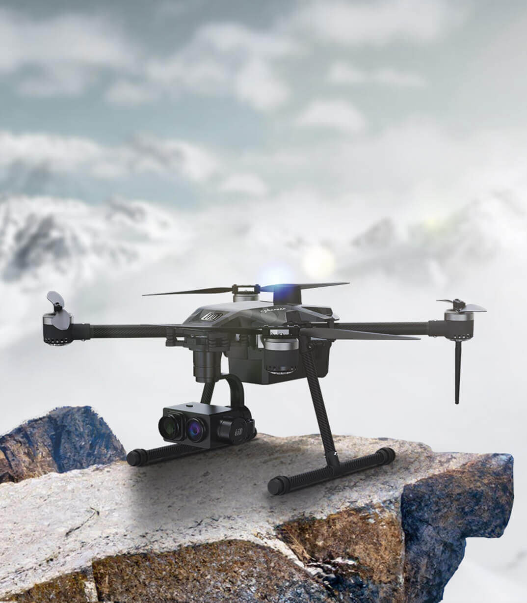 Drone is on rock and the cloud is in the background
